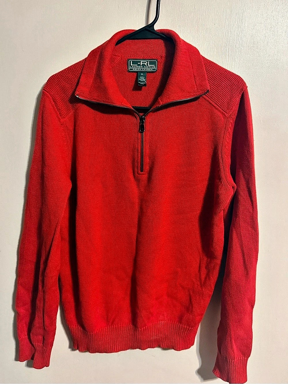 Lauren Ralph Lauren Active Red 100% Cotton Quarter Zip Sweater XL